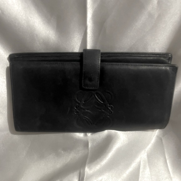 LOEWE MADRID Wallet Anagram Logo Long Bifold Leather Black Spain - Picture 1 of 9